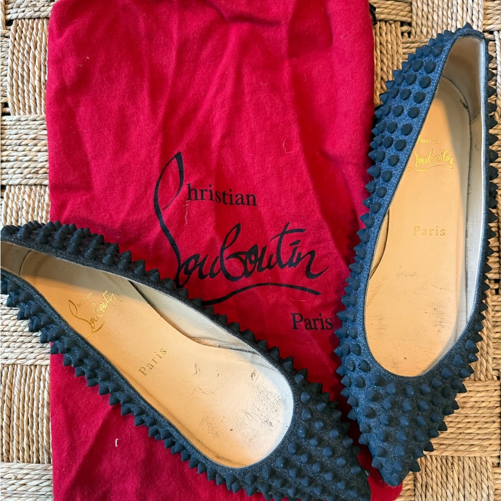 Christian Louboutin Charcoal Gray Spiked Flats